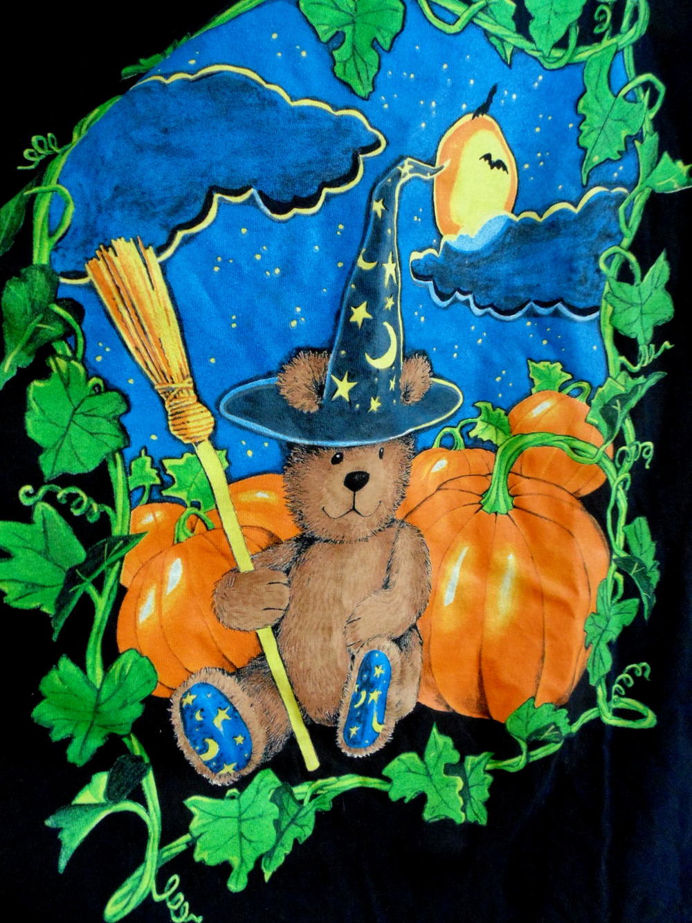 Vtg Atlas Sportswear Unisex L Black Halloween Teddy Bear Witch Graphic T Shirt